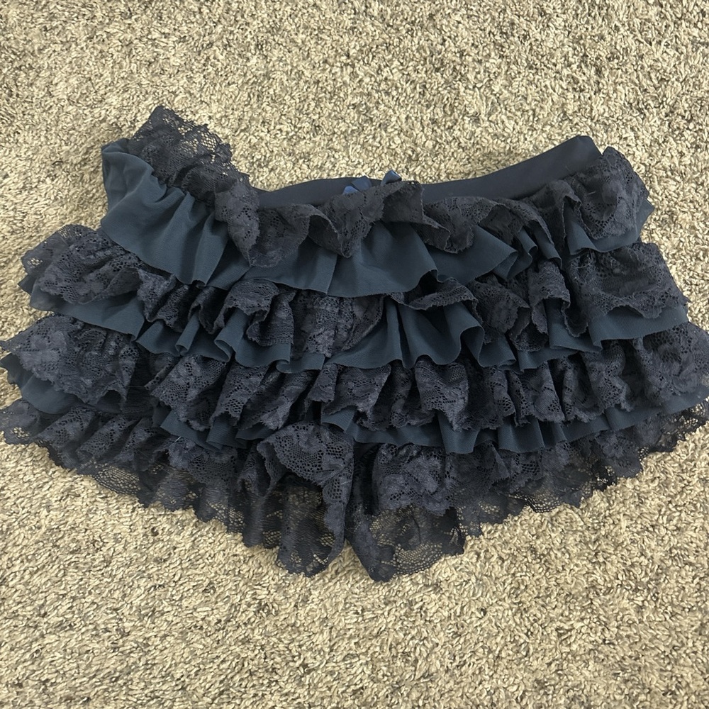 Navy Blue Ruffled Lace Skirt